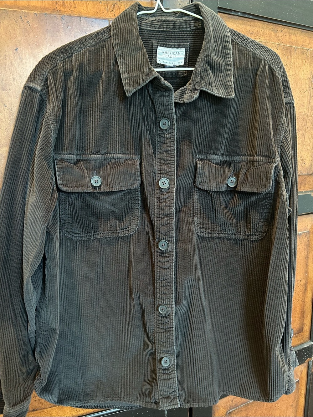 American Eagle Outfitters Black Corduroy Button-Down Shirt